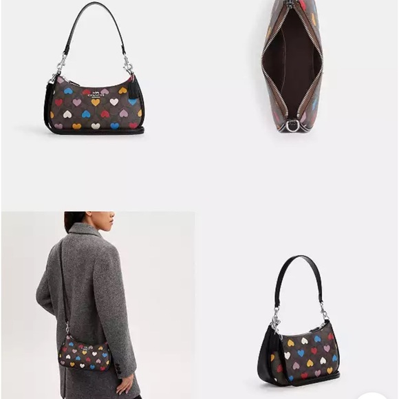❤️💙💜💛HP🪅NWT COACH TERI SHOULDER BAG IN SIGNATURE CANVAS WITH HEART PRINT - Picture 8 of 17